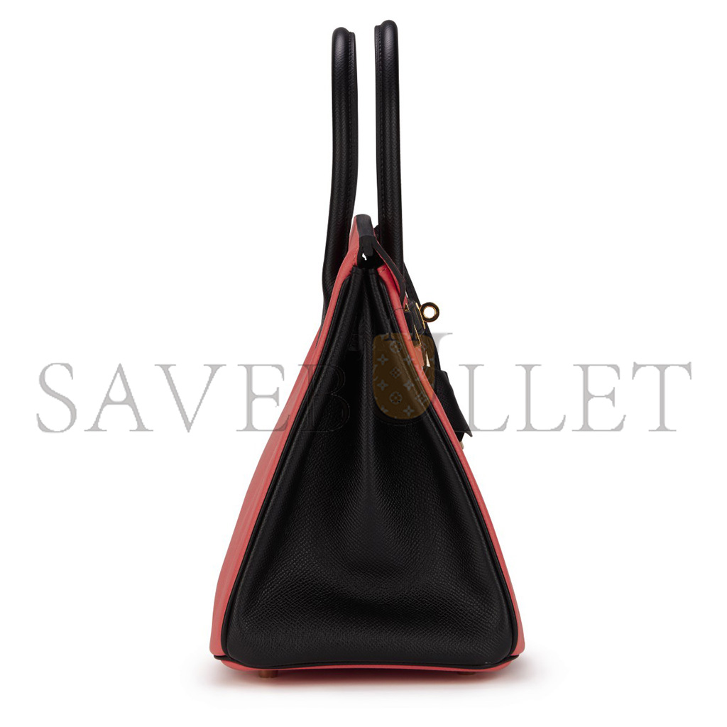 H**mes birkin 25 chevre leather milkshake pink and black gold buckle bag h028361cc69 (25*20*13cm)